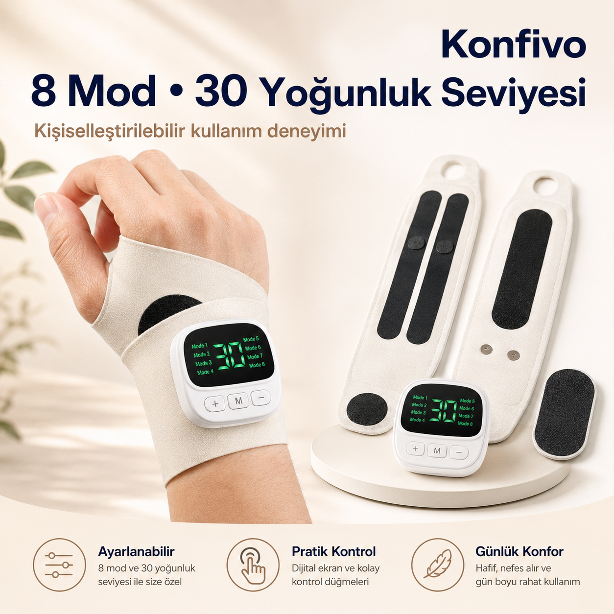 Konfivo Akıllı Bilek Destekleyici – 8 Mod, 30 Yoğunluk Seviyesi