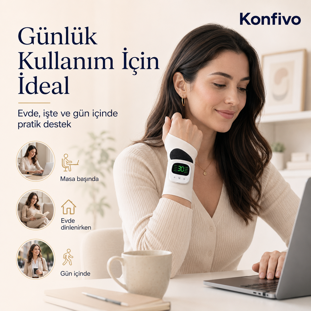 Konfivo Akıllı Bilek Destekleyici – 8 Mod, 30 Yoğunluk Seviyesi