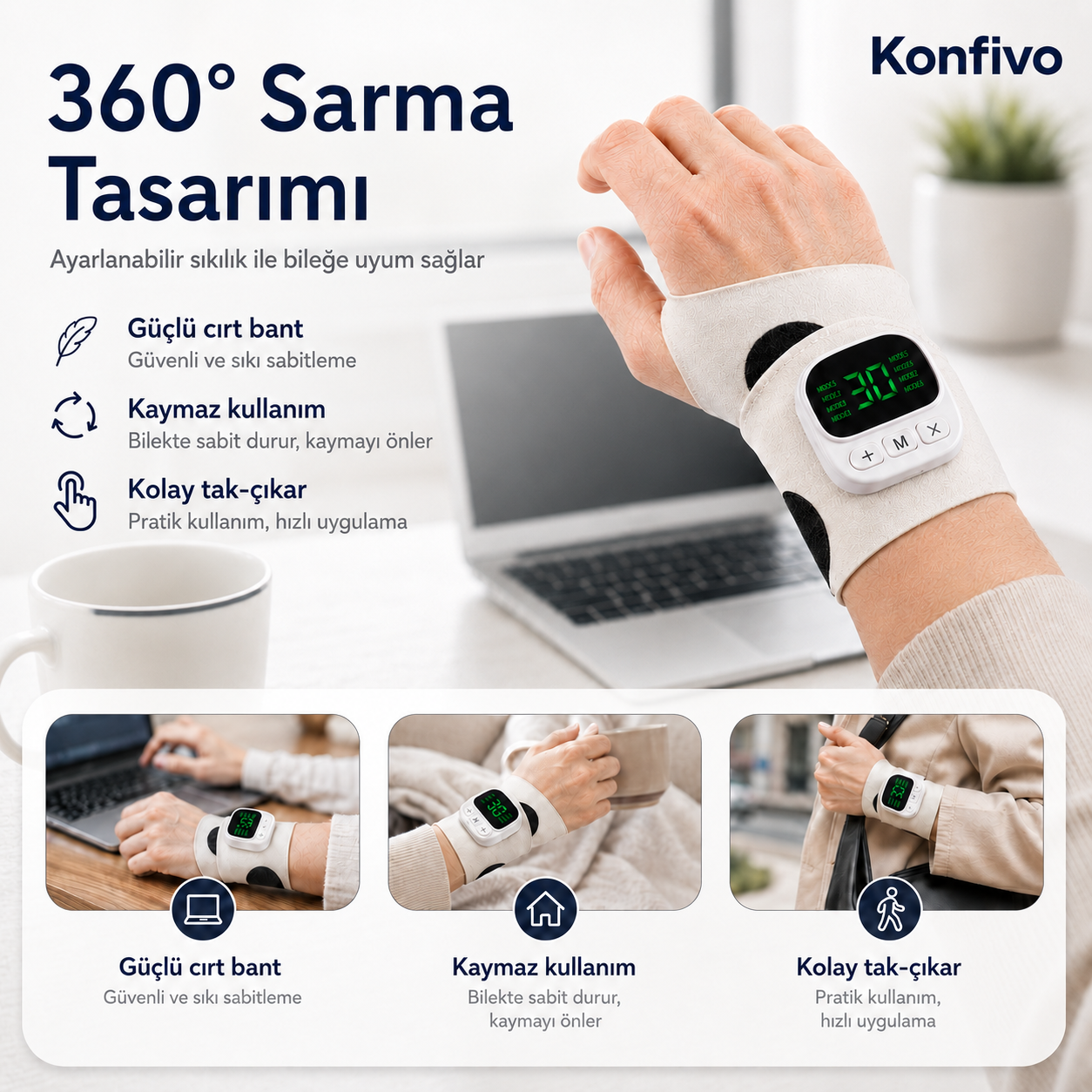 Konfivo Akıllı Bilek Destekleyici – 8 Mod, 30 Yoğunluk Seviyesi